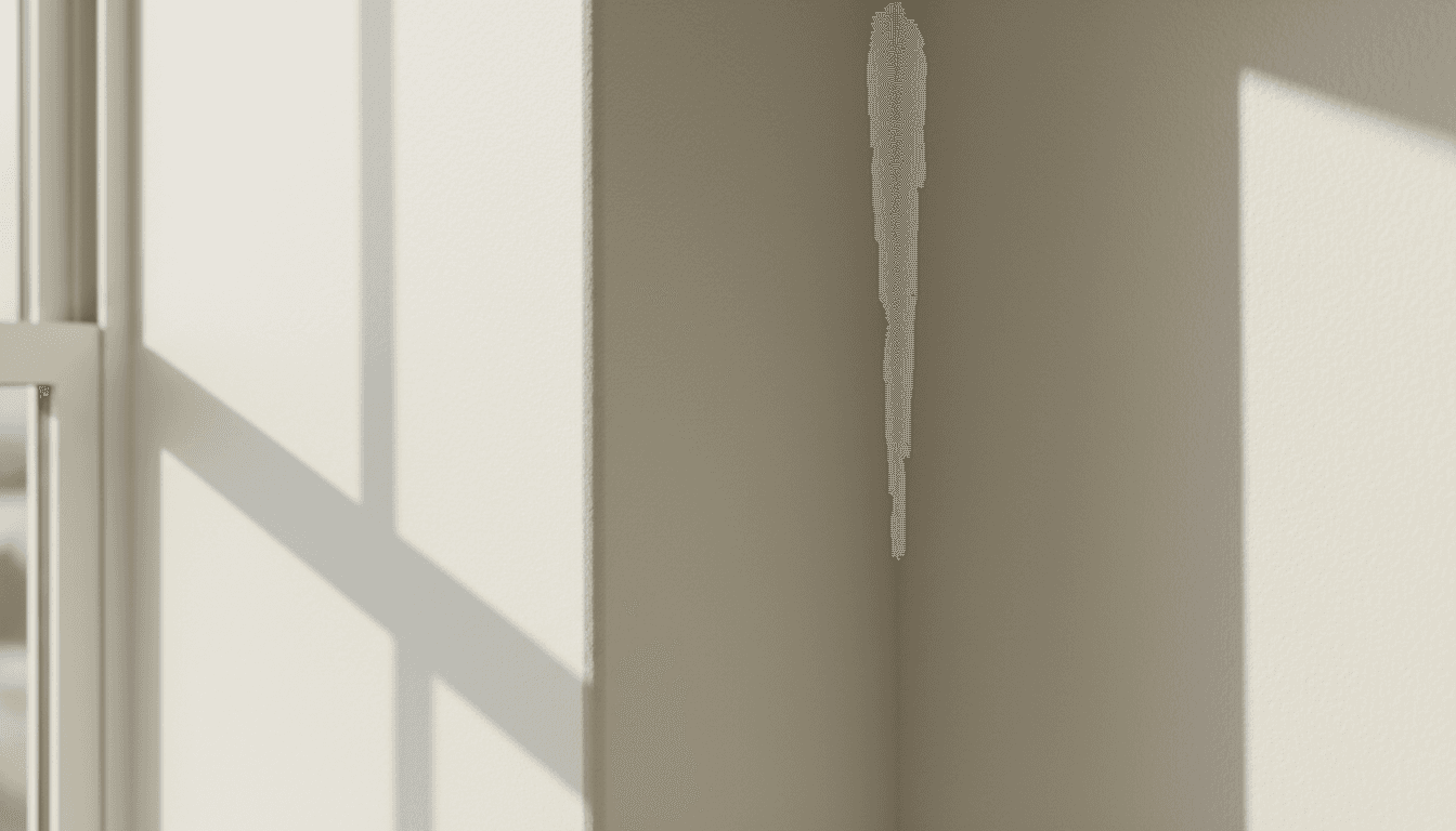 Close up of a freshly painted white interior wall corner with clean lines and smooth finish