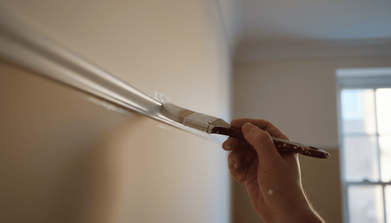 Close-up of professional painting trim detail in a London home