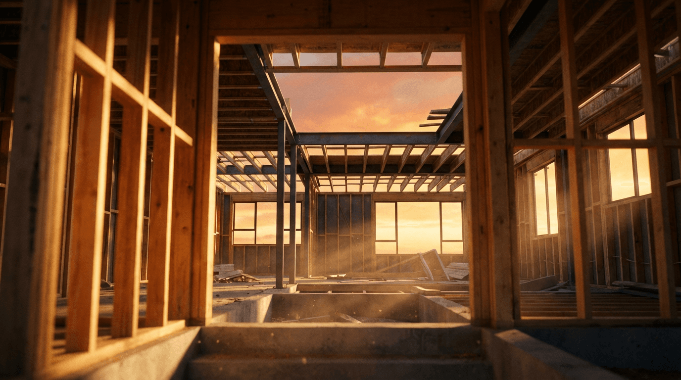 New timber-framed domestic building under construction in London